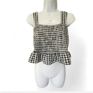 American Eagle Outfitters Checkered Cropped Top in Black and White with tie back